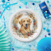Gouden Retriever Kerstkrans Feestelijke Pup Papieren Bordje (Feest)