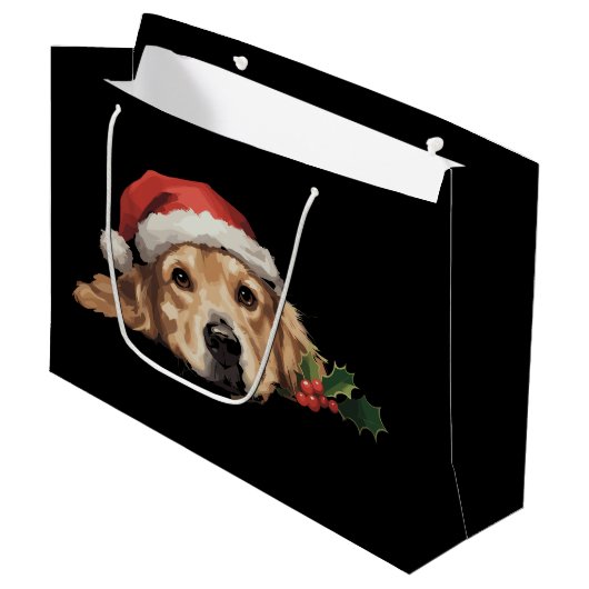 Gouden Retriever Kerstman Hoed Hond Kerstmis Groot Cadeauzakje (Voorkant Gekanteld)