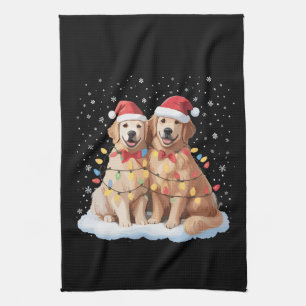 Gouden Retriever Kerstman Hoed Rendier Theedoek