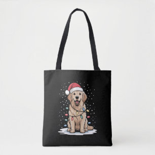 Gouden Retriever Kerstman Kerstboom Lichtjes Kerst Draagtas