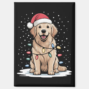 Gouden Retriever Kerstman Kerstboom Lichtjes Kerst Magneet