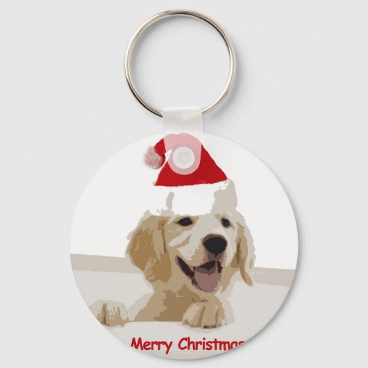 Gouden Retriever Kerstmis met Santa Hat Sleutelhanger (Voorkant)