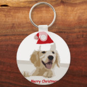 Gouden Retriever Kerstmis met Santa Hat Sleutelhanger (Voorkant)