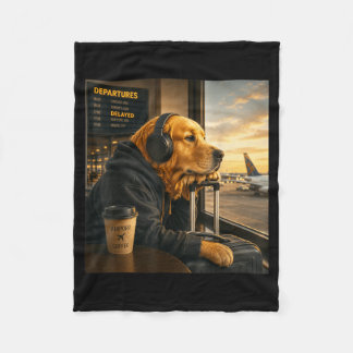 Gouden Retriever Luchthaven Reizen Koffie Grappige Fleece Deken