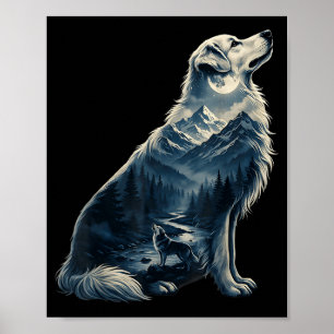 Gouden retriever maanverlichte berg wildernis hond poster