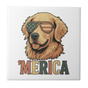 Gouden Retriever 'Merica Zonnebril Tegeltje