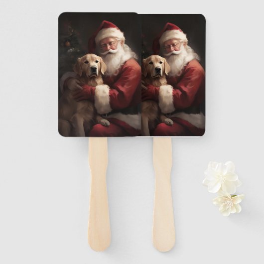 Gouden Retriever met Kerstman Kerstmis Handwaaier (Voorkant en achterkant)