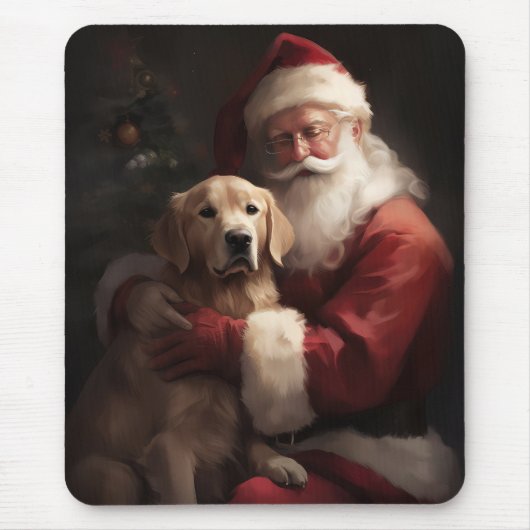 Gouden Retriever met Kerstman Kerstmis Muismat (Voorkant)