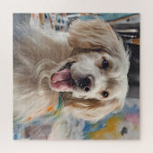 Gouden Retriever met verfvlekken Legpuzzel (Horizontaal)