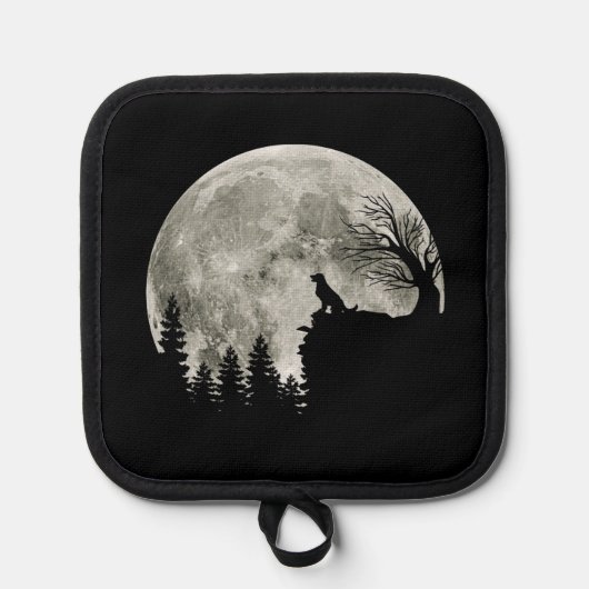 Gouden Retriever Op Berg Spooky Halloween Moon Pannenlap (Voorkant)