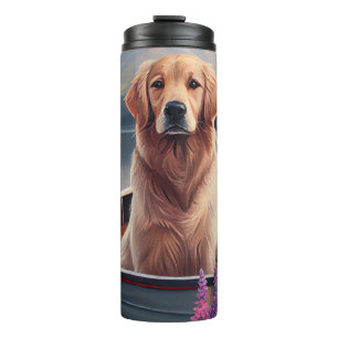 Gouden Retriever op een Peddel: Een Schitterend Av Thermosbeker