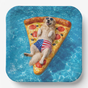 Gouden Retriever op een Pizza Luchtbed Papieren Bordje