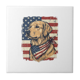 Gouden Retriever Patriottische Vintage Vector Ontw Tegeltje