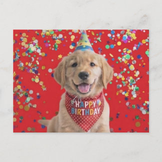 Gouden retriever pup die een gelukkige verjaardag briefkaart