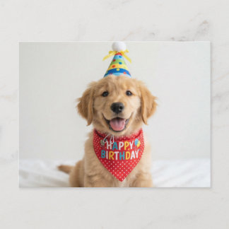Gouden retriever pup die een gelukkige verjaardag briefkaart