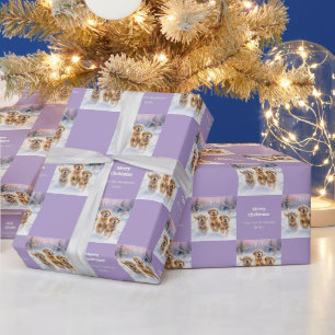 Gouden Retriever Puppies in Sneeuw Lilac Kerstmis Cadeaupapier