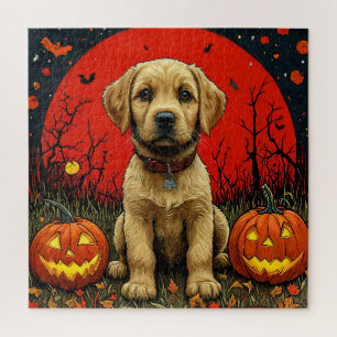 Gouden Retriever Puppy Halloween Pompoen Scene Legpuzzel