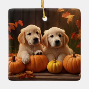Gouden Retriever Puppy Herfst Genot Pompoen  Keramisch Ornament