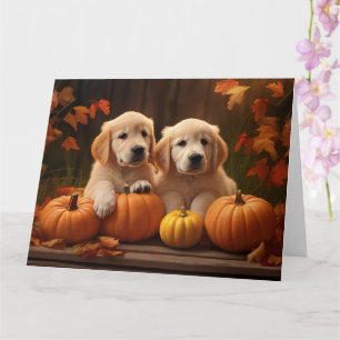 Gouden Retriever Puppy Herfst Plezier Pompoen Kaart