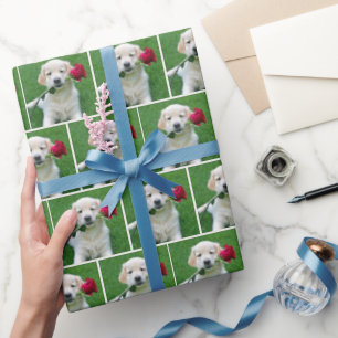 Gouden Retriever Puppy met Rode Roos Cadeaupapier