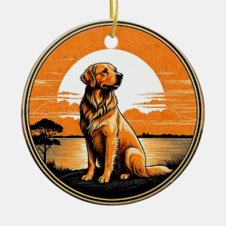 Gouden Retriever Retro Zonsondergang Hond Liefhebb Keramisch Ornament
