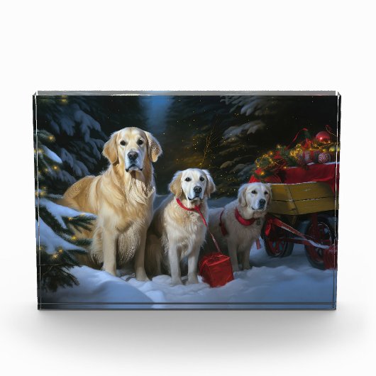 Gouden Retriever Sneeuw Slede Kerst Decoratie Fotoblokken (Voorkant)