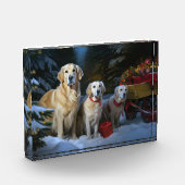 Gouden Retriever Sneeuw Slede Kerst Decoratie Fotoblokken (Links)
