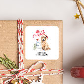 GOUDEN RETRIEVER SNEEUW VROLIJKE KERSTMIS AANGEPAS VIERKANTE STICKER