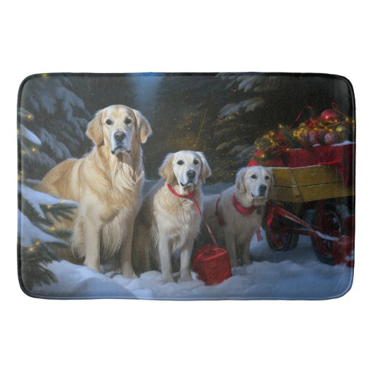 Gouden Retriever Sneeuwslee Kerst Decor Badmat (Voorkant)