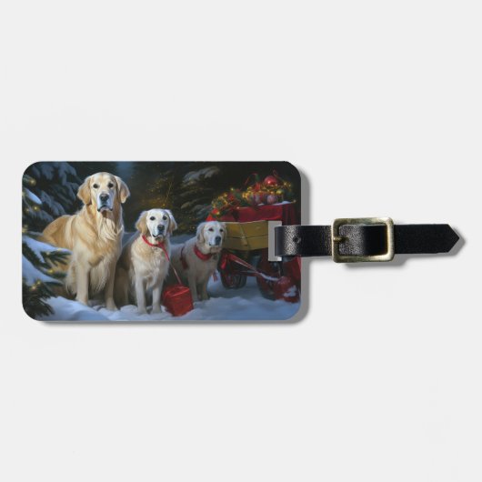 Gouden Retriever Sneeuwslee Kerst Decor Bagagelabel (Voorkant horizontaal)