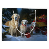 Gouden Retriever Sneeuwslee Kerst Decor Groot Cadeauzakje (Achterkant)