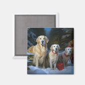 Gouden Retriever Sneeuwslee Kerst Decor Magneet (Voorkant / Achterkant)