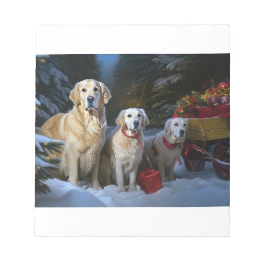 Gouden Retriever Sneeuwslee Kerst Decor Notitieblok (Voorkant)