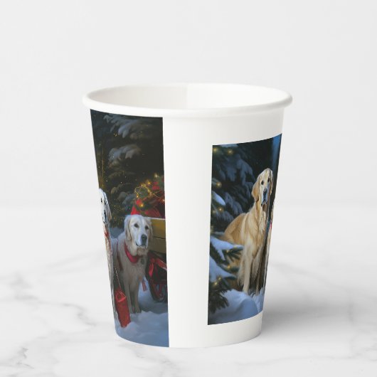 Gouden Retriever Sneeuwslee Kerst Decor Papieren Bekers (Links)