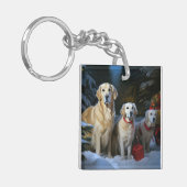 Gouden Retriever Sneeuwslee Kerst Decor Sleutelhanger (Voorkant Links)