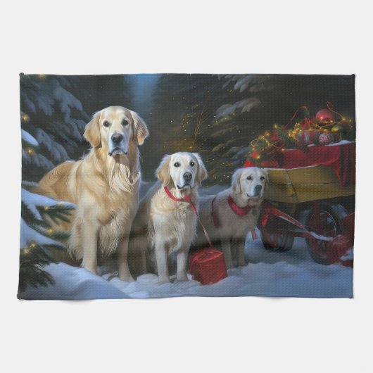 Gouden Retriever Sneeuwslee Kerst Decor Theedoek (Horizontaal)