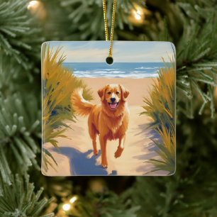 Gouden Retriever Strandpad Oceanhond huisdier Keramisch Ornament