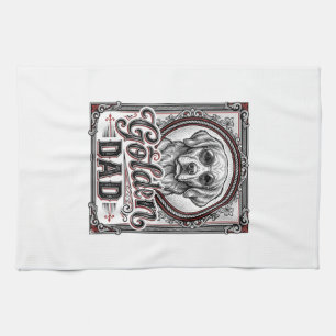 Gouden Retriever Vader Vintage Gravure Ontwerp_1 Theedoek