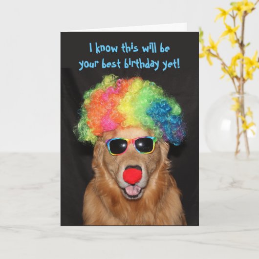 Gouden Retriever Verjaardag Clownin' Around Kaart (Gele Bloem)