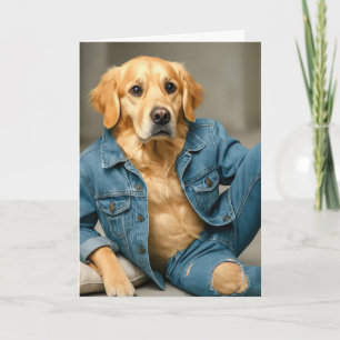 Gouden Retriever Verjaardag in Blue Jeans Kaart