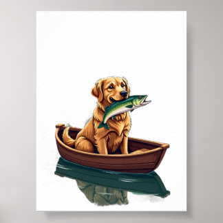 Gouden Retriever Vissen Retro - Hond Vissen Hobby Poster