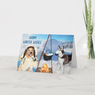 Gouden Retriever Warme Winterwensen Kerstkaart Feestdagen Kaart