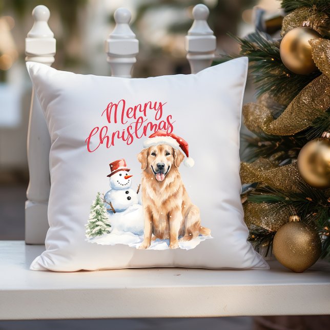 GOUDEN RETRIVER HOND SANTA HAT VROLIJK KERSTMIS KUSSEN (DECOR YOUR HOUSE DURING CHRISTMAS SEASON PILLOW WITH DOG THEME GOLDEN RETRIEVER)