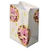 Gouden Retro Disco Ball Beige Medium Cadeauzakje (Achterkant Gekanteld)