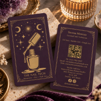 Gouden Retro Hemel Tarot Nagelstylist QR Pruim Visitekaartje