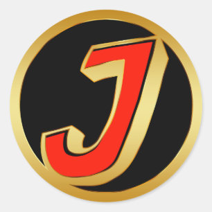 GOUDEN RETRO MONOGRAM LETTER J RONDE STICKER