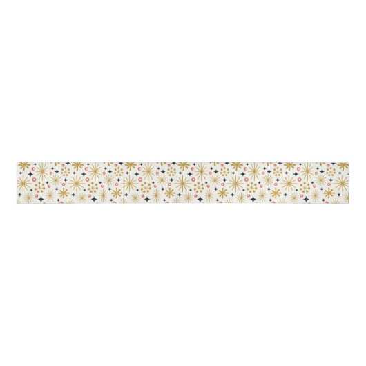 Gouden Retro Sterren en Rode Bessen Grosgrain Lint (Voorkant)