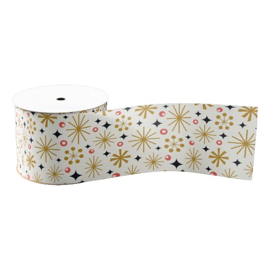Gouden Retro Sterren en Rode Bessen Grosgrain Lint (Spoel)