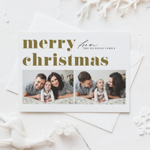 Gouden Retro Typografie Vrolijk Kerstfeest Twee Fo Feestdagenkaart