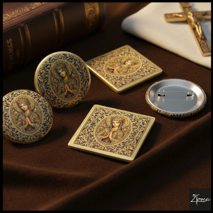 Gouden Reverentie Maagd Maria Ronde Button 5,7 Cm